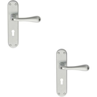 Loops 2x PAIR Smooth Round Bar Handle on Lock Backplate 185 x 40mm Satin Chrome