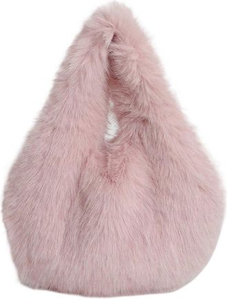 Generic Womens Plush Bags Fluffy Ladies Leather Hand Bag Classic Trendy Design Casual Vintage(Pink)