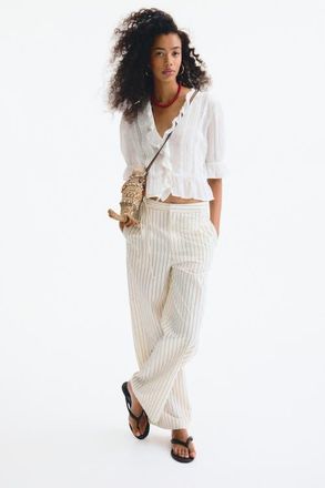 H&M Tie-detail Trousers in White/striped at Nordstrom, Size 12