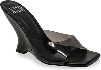 Chase + Chloe by Intouch Footwear Alia Clear Strap Wedge Sandal in Clear Black at Nordstrom Rack, Size 5.5