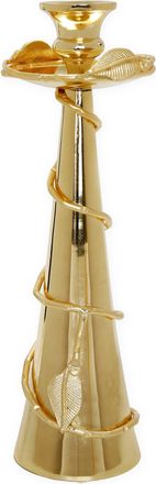 Classic Touch Gold Taper Candle Holder Leaf Spiral Design