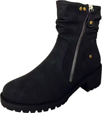 Generic Stylish Women Autumn Ankle Boots with Square Block Heels and Secure Side Zipper Closure for Effortless Daily Wear (Black, 5.5)