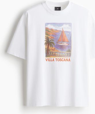 H&M Bedrucktes T-Shirt in Oversized Fit - White