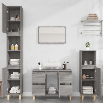 vidaXL Set De Muebles De Ba&ntilde;o 3 Pzas Madera Contrachapada Gris Sonoma Vidaxl