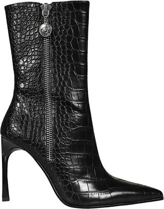 Versace Jeans Couture Slangenprint Puntige Neus Enkellaarzen - Dames - Laarzen met Hak - Zwart - 41 EU - Schoenen