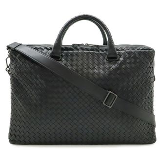 Bottega Veneta Intrecciato Black Leather Handbag Shoulder Bag (Pre-Owned)