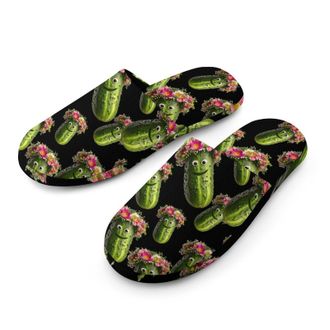 Generic Funny Pickle with Flower Mens Cozy Memory Foam Slippers Warm Cotton House Shoes Comfy Slipper for Indoor Outdoor