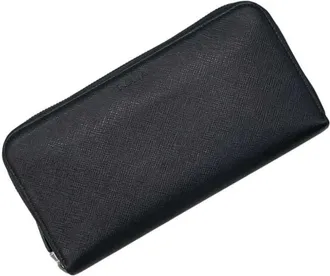 Prada Saffiano Black Nero Leather Long Wallet (Bi-Fold) (Pre-Owned)