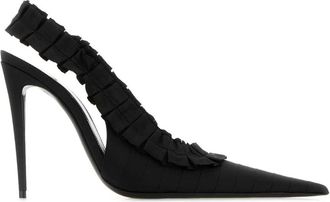 Saint Laurent Madeleine Ruffled Slingback Pumps - Dames - Pumps - Zwart - 39 EU - Leer - Schoenen