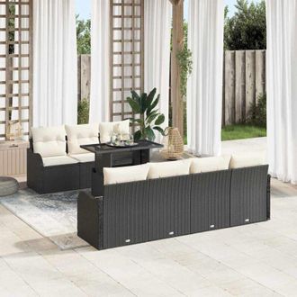 vidaXL Vidaxl - Conjunto De Sof&aacute; De Jard&iacute;n Con Coj&iacute;n 8 Pcs Negro Polirat&aacute;n