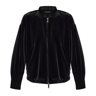 Emporio Armani Zip-throughs, female, Black, S, Velvet Sweatshirt