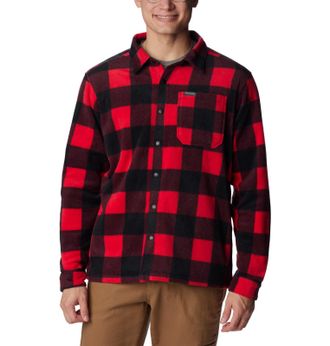 Columbia Mens Steens Shirt Jacket, Mountain Red Check Print, Large