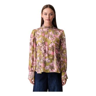 Joop Overhemden, Dames, Veelkleurig, XS, Bloesem met opstaande kraag