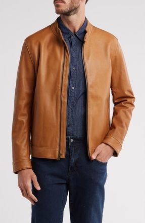 Frye Cafe Leather Racer Jacket in Tan at Nordstrom Rack, Size Xx-Large
