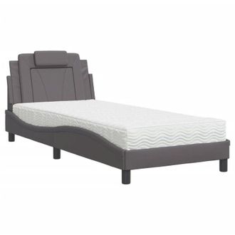 vidaXL Cama Con Colch&oacute;n Cuero Sint&eacute;tico Gris 90x200 Cm Vidaxl