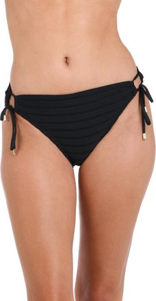La Blanca Womens Side Tie Hipster Bikini Bottom, Black//Fluid Lines, 8