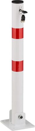 Relaxdays 2 x paletti di sbarramento, pieghevoli, in acciaio, per parcheggio, H: 65 cm, bloccabili, paletti rotondi, rosso/bianco