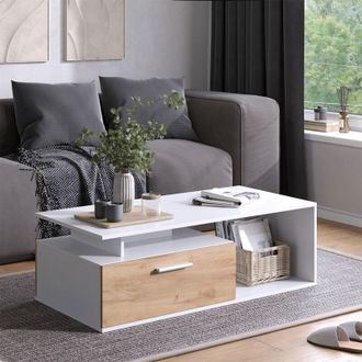 Vicco Mesa De Centro Roland, Roble Blanco/dorado, 118 X 59 Cm, Vicco