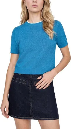 Vince Camuto Contrast Detail Short Sleeve Sweater in Royal Blue at Nordstrom, Size X-Large
