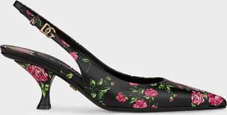 Dolce & Gabbana 60mm Cutout DG Floral Leather Mule Sandals