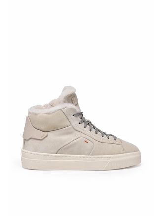 Santoni White Suede Shearling Sneakers