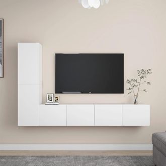vidaXL Set De Muebles De Sal&oacute;n Tv 4 Piezas Madera De Ingenier&iacute;a Blanco Vidaxl