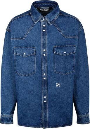 Palm Angels Blauwe Denimjack met Contrasterende Knopen - Heren - Spijkeroverhemden - Blauw - L - Denim - Overhemden