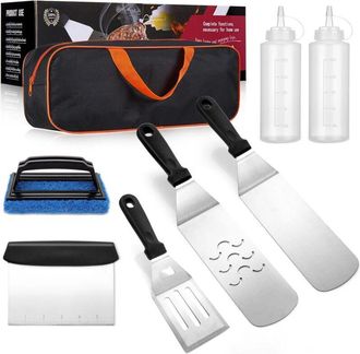 OEM Juego De Accesorios Para Parrilla, 8 Piezas, Compatible Con Parrillas Planas Blackstone Y Camp Chef. Incluye Esp&aacute;tulas Met&aacute;licas Extragrandes Y Bolsa 