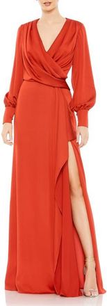 Mac Duggal Charmeuse Gown with Draped Bodice and Front Slit in Brick at Nordstrom, Size 2