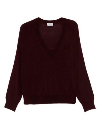 Elisabetta Franchi Wool Blend Tricot V-Neck Sweater