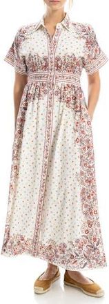 Max Studio Short Sleeve Maxi Shirtdress in Cream/Red at Nordstrom Rack, Size X-Small