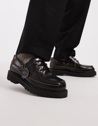 Tommy Jeans Archive - Scarpe da barca in vera pelle nere-Nero