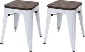 Hhg Juego De 2 Taburetes Hhg 397 Incl. Asiento De Madera, Taburete De Metal Asiento Taburete, Metal Dise&ntilde;o Industrial Apilable, Blanco