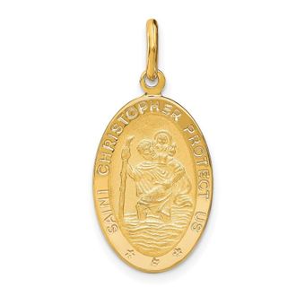 Diamond2Deal 14k Yellow Gold Polished Satin Oval St. Christopher Pendant