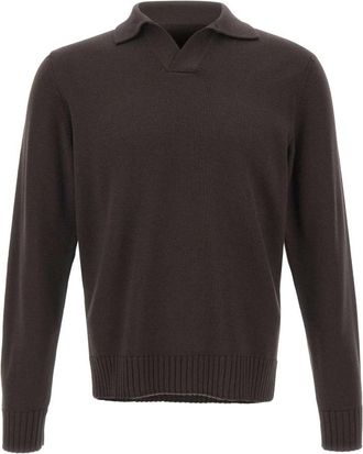 FILIPPO DE LAURENTIIS Skipper Polo - Heren - V-hals truien - Bruin - 5XL - Wol - Truien & Vesten