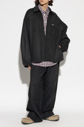 Balenciaga Wool Shirt With Logo, Mens, Grey