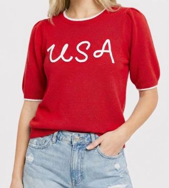 Staccato Usa Letter Stitched Top In Red