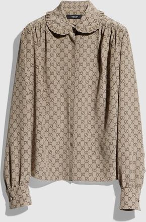 Gucci Printed Silk Cr&ecirc;pe De Chine Shirt, Beige