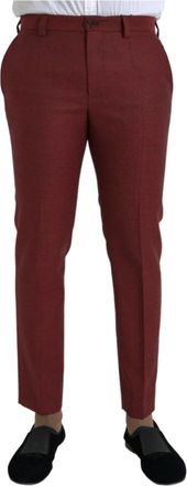Dolce & Gabbana Maroon Slim Fit Wool Dress Pants - Heren - Nette broeken - Bruin - M - Wol - Broeken
