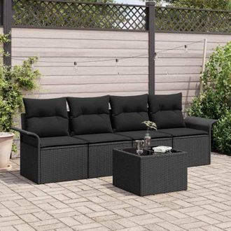 vidaXL Conjunto De Sof&aacute; De Jard&iacute;n 5 Pcs Negro Polirat&aacute;n Vidaxl
