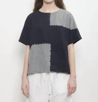 Suzusan Womens Cotton Gingham Check Woven T-Shirt In Black / Black