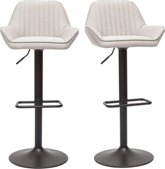 Miliboo Miliboo - Set De 2 Taburetes De Cocina Ajustable De Tela Beige Y Metal Negro Ronnie