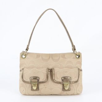 Coach Beige Leather Canvas Handbag Shoulder Bag Tote Bag (Pre-Owned)