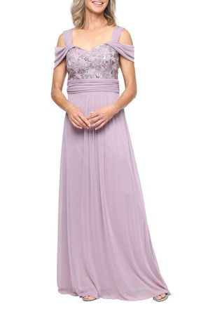 Alex Evenings Embroidered Bodice Cold Shoulder Short Sleeve Gown in Wisteria at Nordstrom, Size 16
