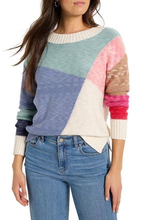 Nic+Zoe Color Crossing Colorblock Cotton Blend Sweater in Blue Multi at Nordstrom, Size Large P