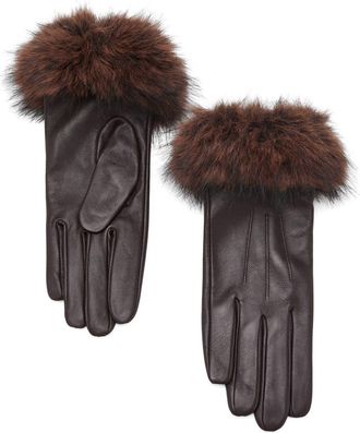 Mango Faux Fur Trim Leather Gloves in Chocolate at Nordstrom, Size Small