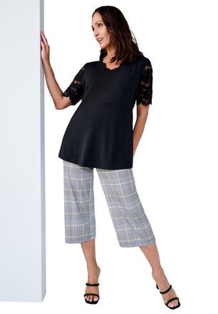 Jessica London Stretch Knit Wide Leg Pant in Black Citrus Plaid at Nordstrom, Size 28