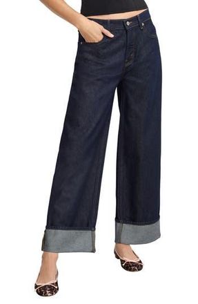 Good American High Waist Cuffed Baggy Wide Leg Jeans in Indigo1006 at Nordstrom Rack, Size 12