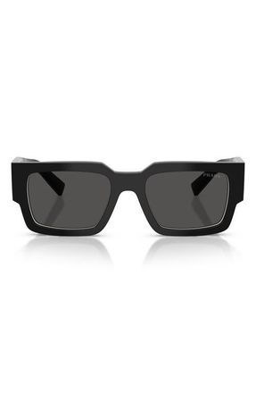 Prada 55mm Rectangular Sunglasses in Black/Talc /Dark Grey at Nordstrom