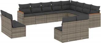 vidaXL Set De Sof&aacute;s De Jard&iacute;n 12 Pzas Con Cojines Rat&aacute;n Sint&eacute;tico Gris Vidaxl